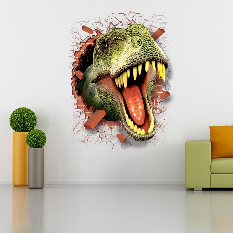 Qfdian Living room remodel decoration 3D Dinosaur Wall Sticker Removable Home Decor Sticker Pegatinas 3D Children Room Dinosaur Sticker stickers 50X70cm