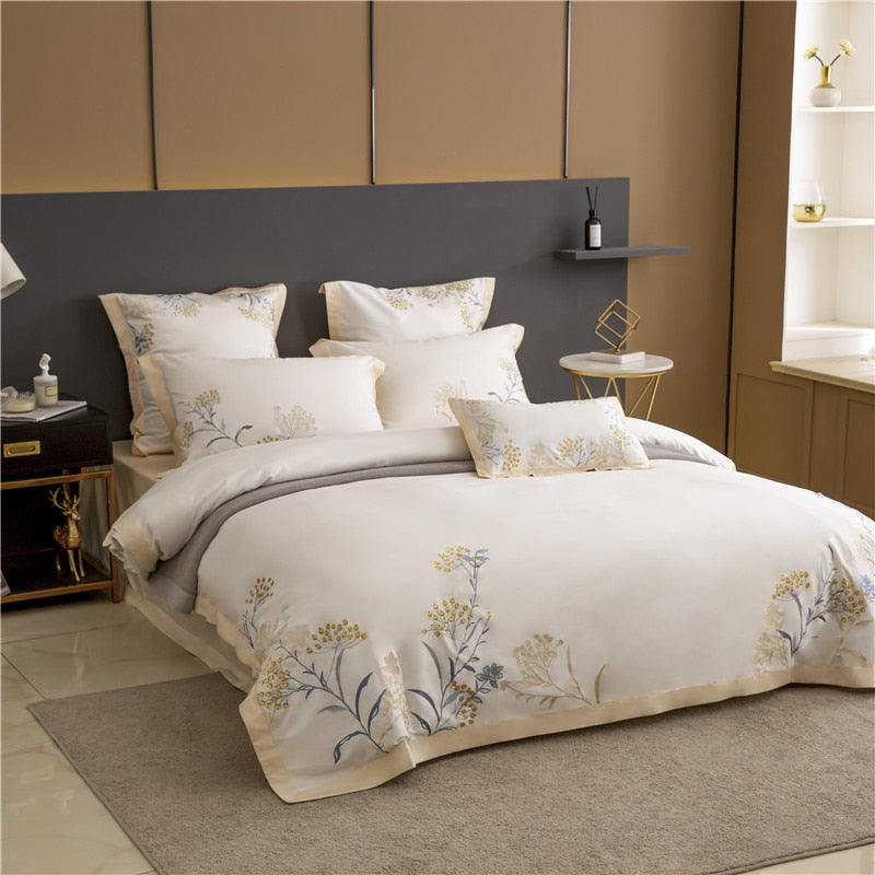 Luxury 60S Egyptian Cotton Embroidered Bedding Set for King Size Bed Sheet Pillowcase Duvet Cover Set 4pcs for Home and Hotel