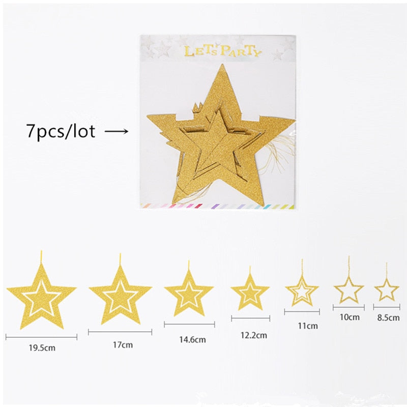 Qfdian dorm decoration ideas 7pcs/lot Twinkle Star Paper Pendant Garland Ornaments Christmas Decorations for Home New Year 2022 natal Noel Decor Navidad