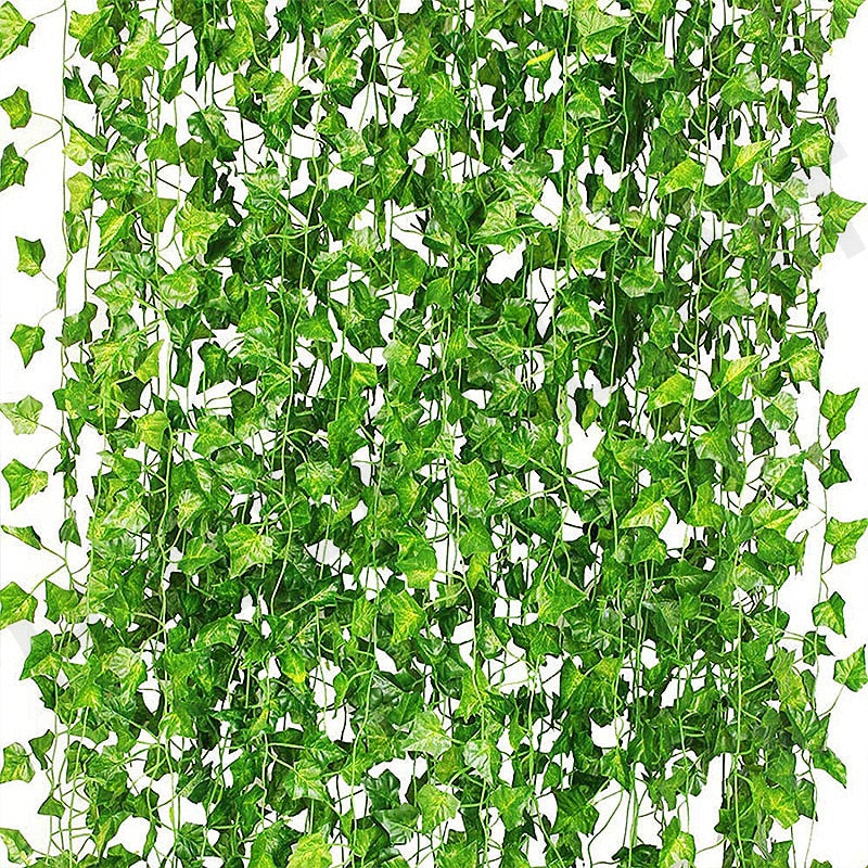 Qfdian Party decoration 12Pack 230cm Artificial Plant Ivy Garland Fake Silk Greenery Leaf Vine Hanging Green Foliage for Room Office Wedding Wall Decor