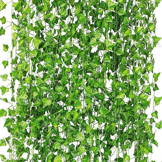 Qfdian Party decoration 12Pack 230cm Artificial Plant Ivy Garland Fake Silk Greenery Leaf Vine Hanging Green Foliage for Room Office Wedding Wall Decor