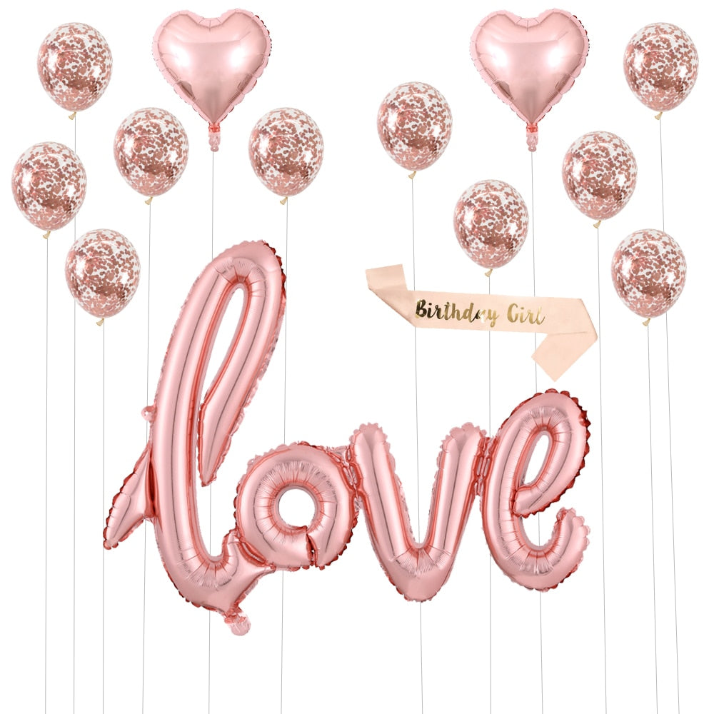 Qfdian Party gifts Party decoration hot sale new 1 set Rose Gold happy birthday letter foil bolloon wedding birthday party globes baby shower anniversary party decors supplies