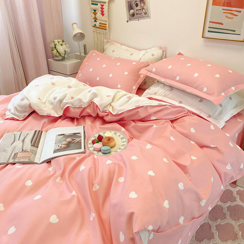 Qfdian Ins Princess Pink Heart Duvet Cover Home Textile Pillow Case Bed Sheet Kids Girls Bedding Covers Set King Queen Twin Cute Kawaii