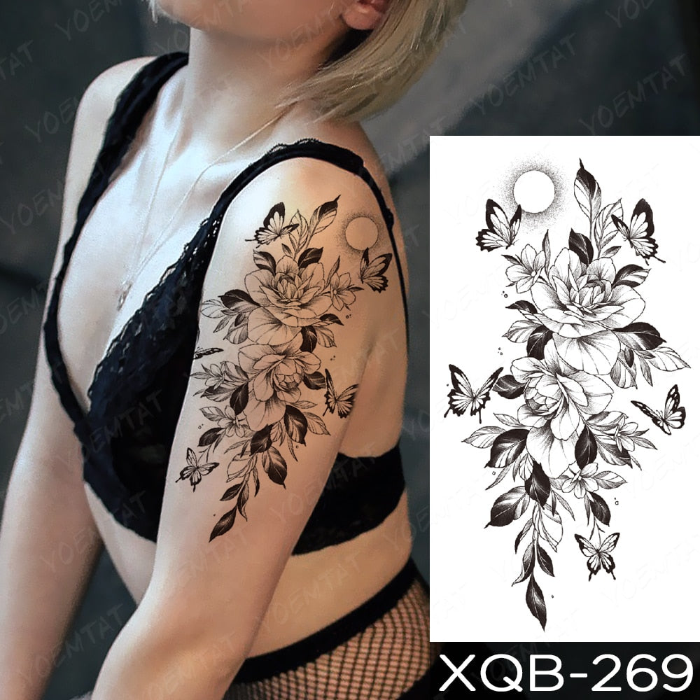 Qfdian Waterproof Temporary Tattoo Sticker I Love You Flash Tattoos Lip Print Butterfly Flowers Body Art Arm Fake Sleeve Tatoo Women