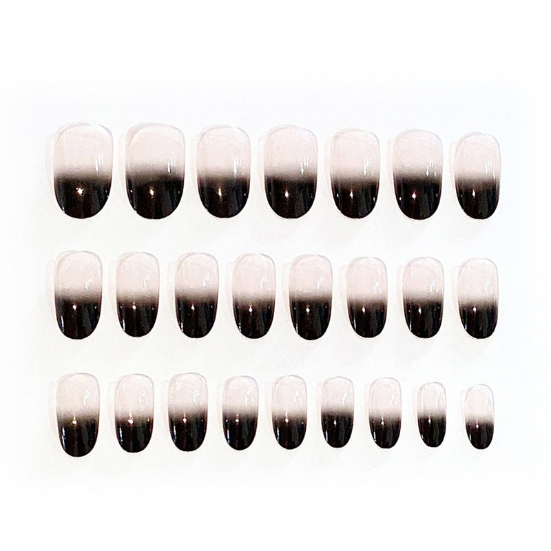 QFDIAN 24PCS Fake Black Nails Press On Nails Overhead With Sticker Short And Long Shape Cute Nail Art Tools For Manicure DN01