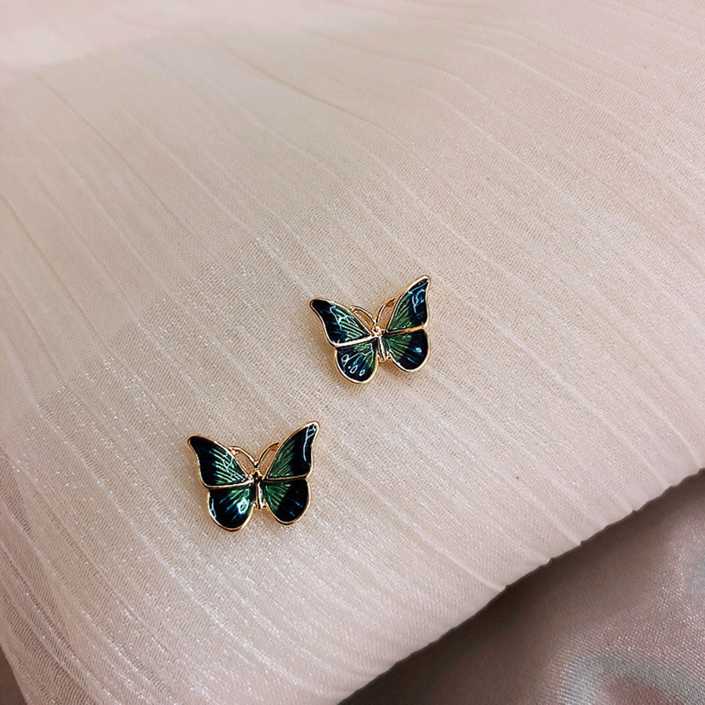 Qfdian eaded earrings funky clay earrings christmas earrings 1 Pair Vintage French Green Butterfly Alloy Stud Ear Fashion Exquisite Elegant Earrings Jewelry Women