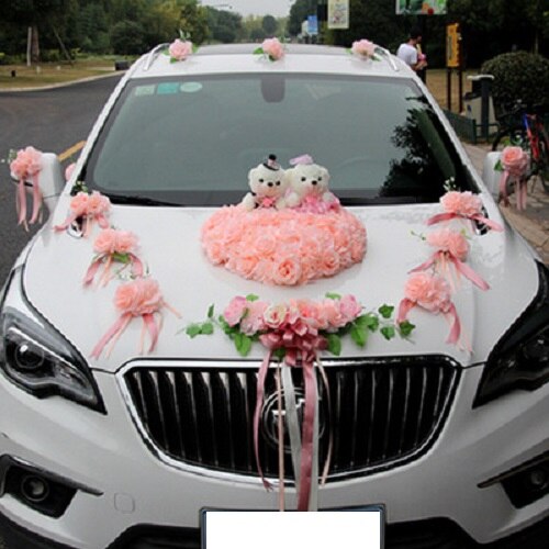 Qfdian Party decoration Wedding Car Simulation Flowers Decoration Set Bride To Be Team Car Head Flower Romantic Wedding Car Decoration