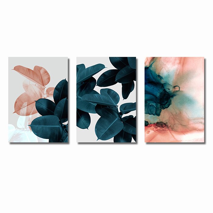 Qfdian Pink Green Flower Leaf Nordic Poster Wall Art Canvas Painting Abstract Posters and Prints Wall Pictures for Living Room Decor