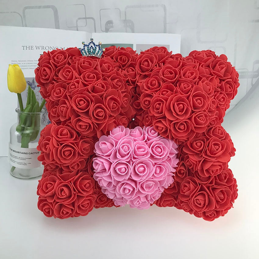 Qfdian valentines day gifts for her Artificial Flowers Rose Bear Multicolor Plastic Foam Rose Teddy Bear Girlfriend Valentines Day Gift Birthday Party Decoration