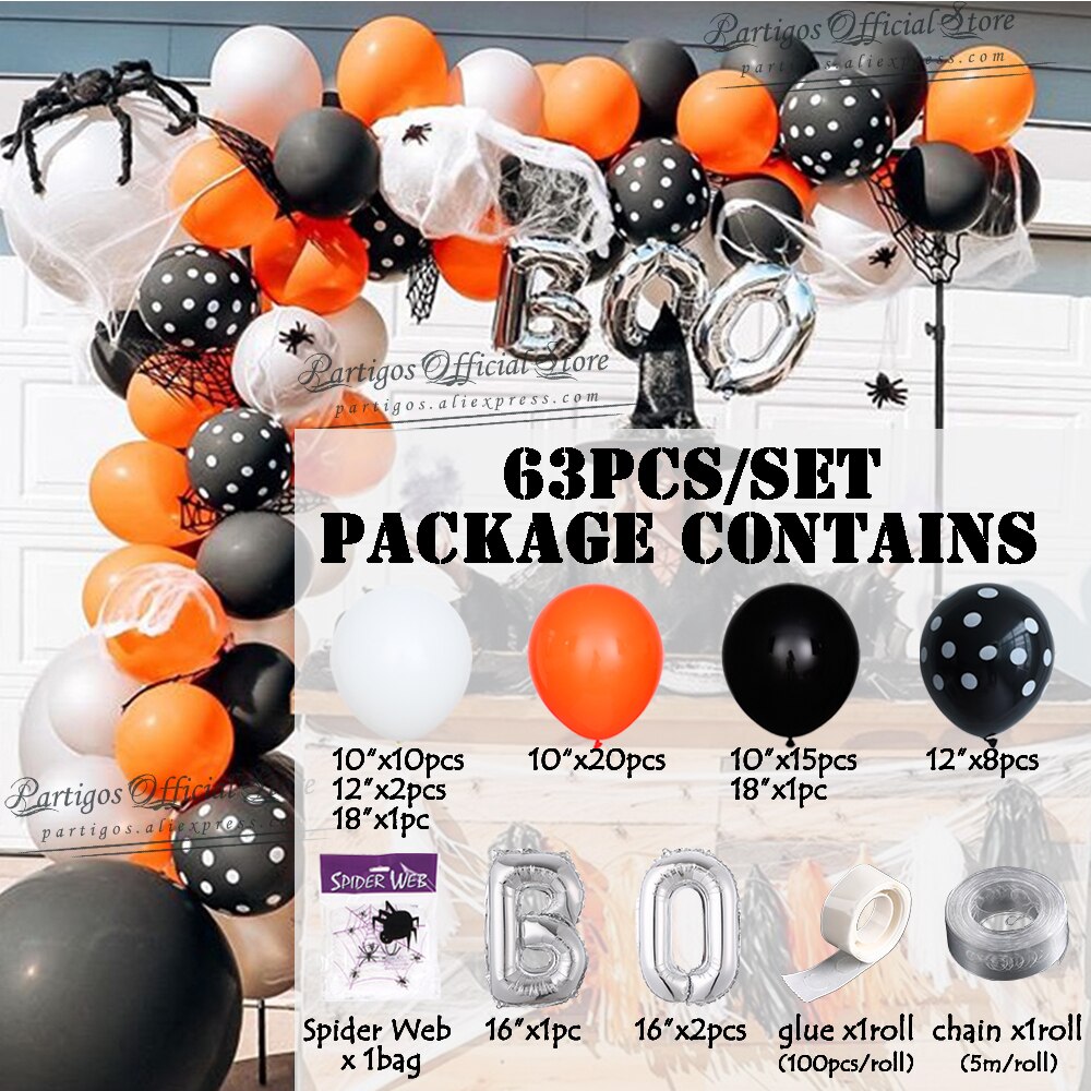 Qfdian halloween decorations halloween costumes halloween gift 63Pcs Orange Black Halloween Decorations Balloons Garland Kit Arch Spider Web Ornament Trick Or Treat Party Props Boo Home Decor