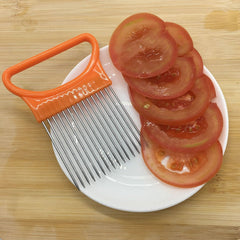 Stainless Steel Onion Needle Onion Fork Vegetables Fruit Slicer Tomato Cutter Cutting Safe Aid Holder Kitchen Accessories Tools