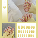 QFDSIAN 24pcs/box Full Cover fake Press on Nails Matte Yellow Pure Acrylic Frosted Ballerina acrylic for nails for Women free shipping