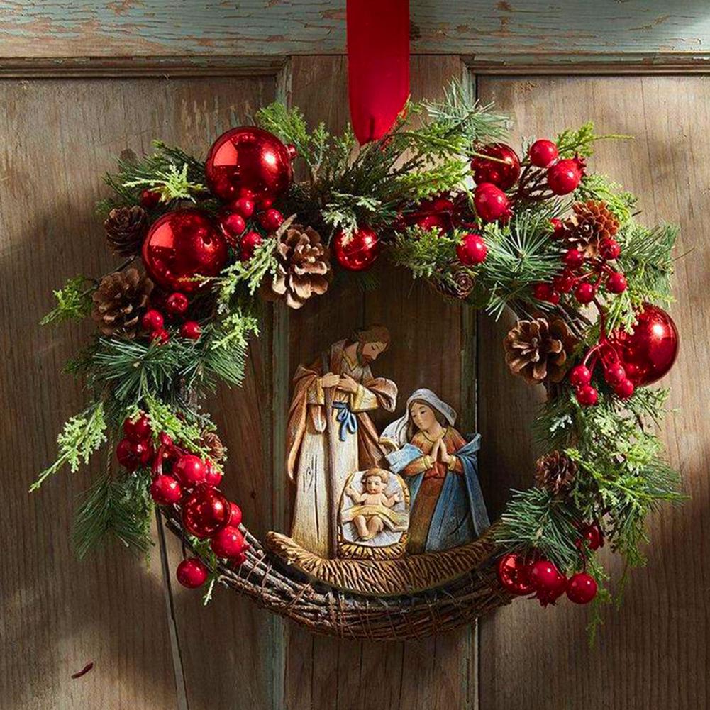 Qfdian Christmas decor ideas Christmas Sacred Christmas Wreath 14in Christmas Nativity Wreaths For Front Door Ideal For Doors Front Porches Wall Decorations