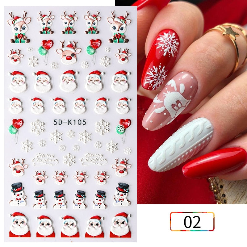 Qfdian christmas decor ideas nightmare before christmas 1PC 5D Nail Stickers Winter Santa Claus Self-Adhesive Slider Nail Art Decorations Christmas Snow Decals Manicure Accessories