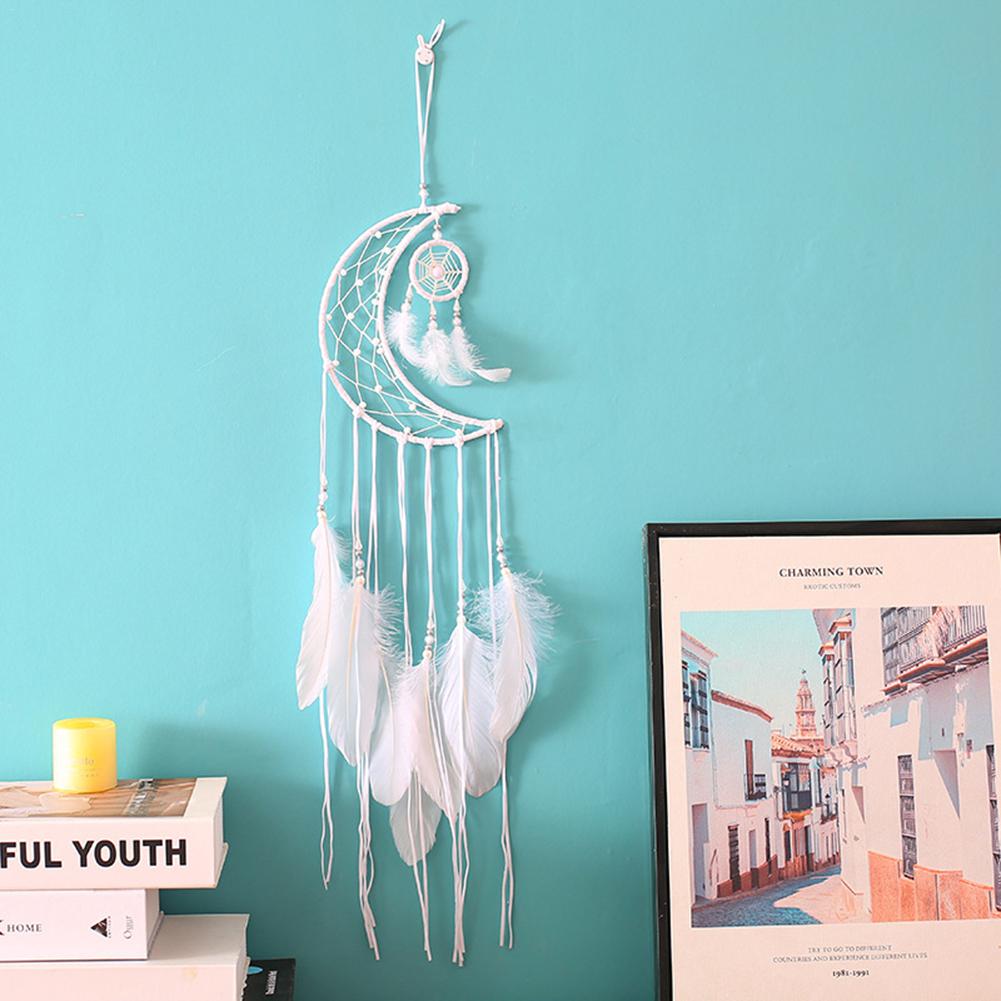 Qfdian Cozy apartment aesthetic hot sale new Mini Moon Wind Chimes Dream Catcher Handmade Dream Catchers Net Hanging Decoration Ornament for Room Car #AO