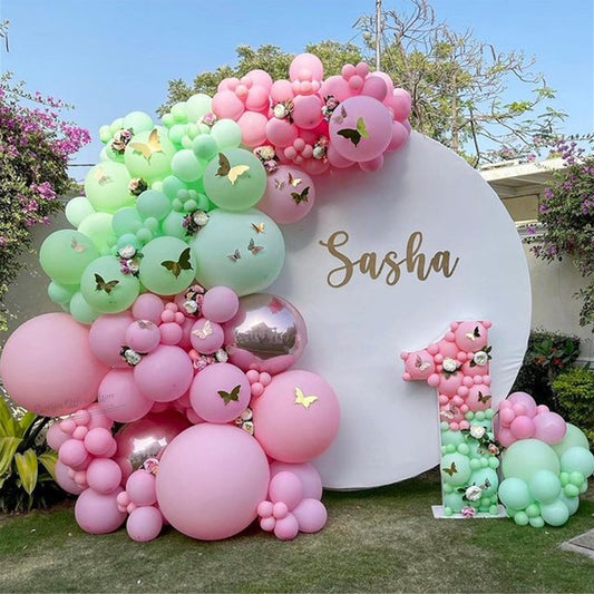 Qfdian Party decoration hot sale new 120Pcs Macaron Pink Green Color Balloons Garland Kit Arch Gold Butterfly Decors Wedding Baby Shower Decorations Globo Home Decor