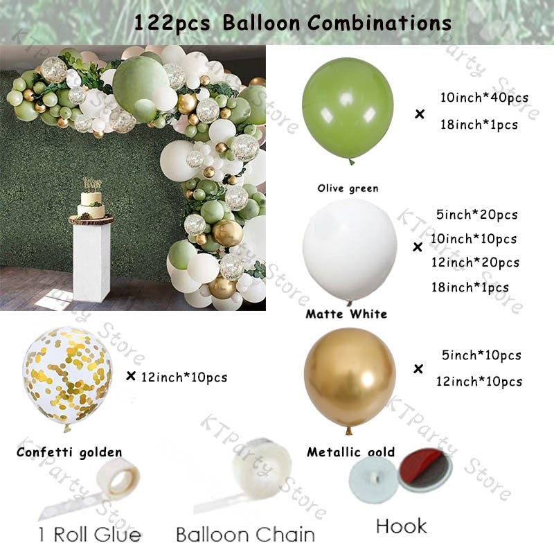 Qfdian Christmas decor ideas 161pcs Balloon Garland Arch Kit Wedding Decoration Sage Green Gold Latex White Balloon Arch Birthday Party Baby Shower Decor