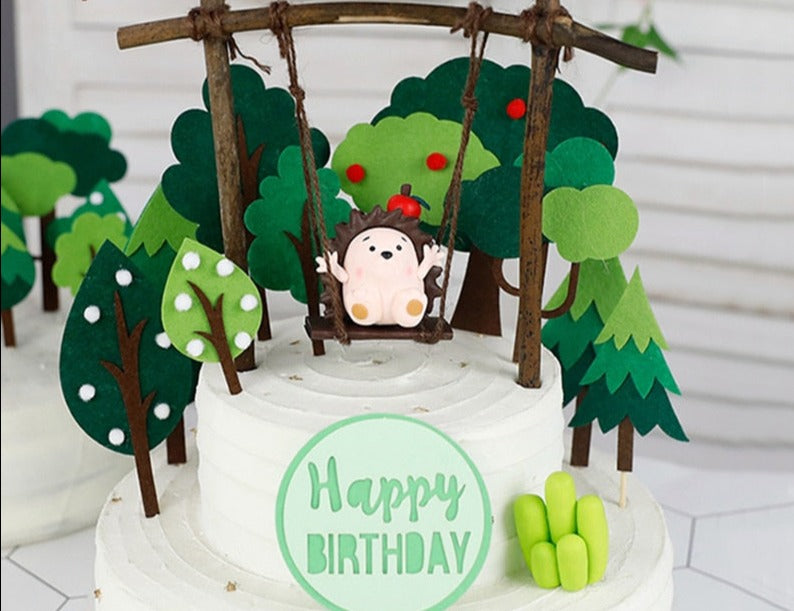 Qfdian Party decoration hot sale new Cake  topper Birthday party decorations tree hedgehog a swing  cake topper Hawaiian Summer Wedding Party