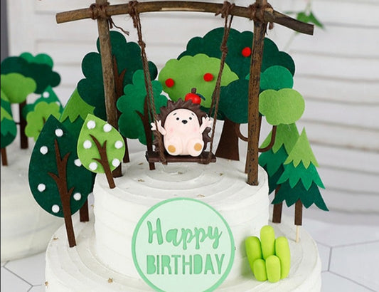 Qfdian Party decoration hot sale new Cake  topper Birthday party decorations tree hedgehog a swing  cake topper Hawaiian Summer Wedding Party