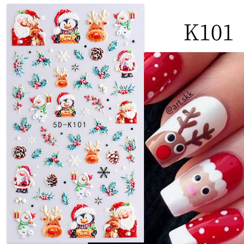 Qfdian christmas decor ideas nightmare before christmas 1PC 5D Nail Stickers Winter Santa Claus Self-Adhesive Slider Nail Art Decorations Christmas Snow Decals Manicure Accessories