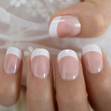 QFDIAN Beige French Nails White Tip Squoval False Nails Short Medium Size Ladies Artificial Manicure Tips for Daily Wear