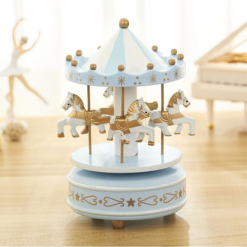 Qfdian Party decoration Blue Pink Wooden Carousel Music Box Valentines Day Gift Souvenir Gift Wedding Favors Gifts for Guest