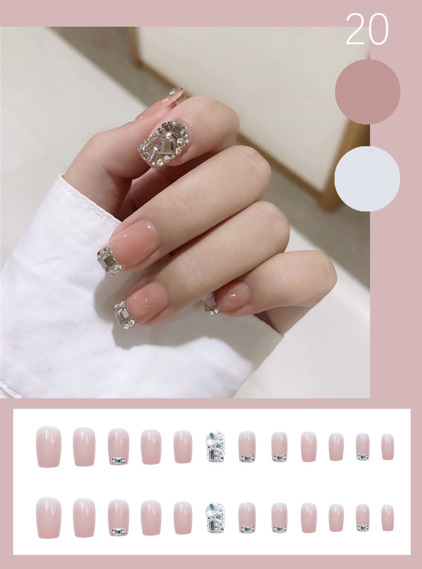 3D Bow Ballet Artificial Diamond Fake Nails Art Aurora Press on Detachable False Nails with Designs Set Love Hreat Nail Tips