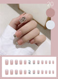 3D Bow Ballet Artificial Diamond Fake Nails Art Aurora Press on Detachable False Nails with Designs Set Love Hreat Nail Tips