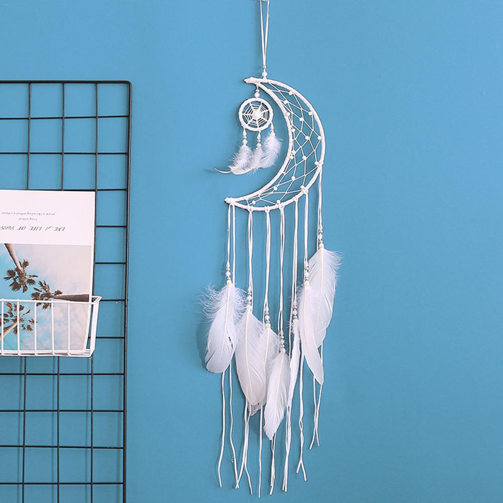 Qfdian Cozy apartment aesthetic hot sale new Mini Moon Wind Chimes Dream Catcher Handmade Dream Catchers Net Hanging Decoration Ornament for Room Car #AO