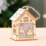 Qfdian halloween decorations christmas decorations Luminous Wooden House Snow House Christmas Tree Hanging Decor Noel Window Display Decor Xmas New Year Gift