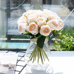 Qfdian Party decoration 18pcs/lots Artificial Rose Flowers Wedding Bouquet Silk Rose Flower for Home Party Decoration Fake Flowers Christmas Flowers