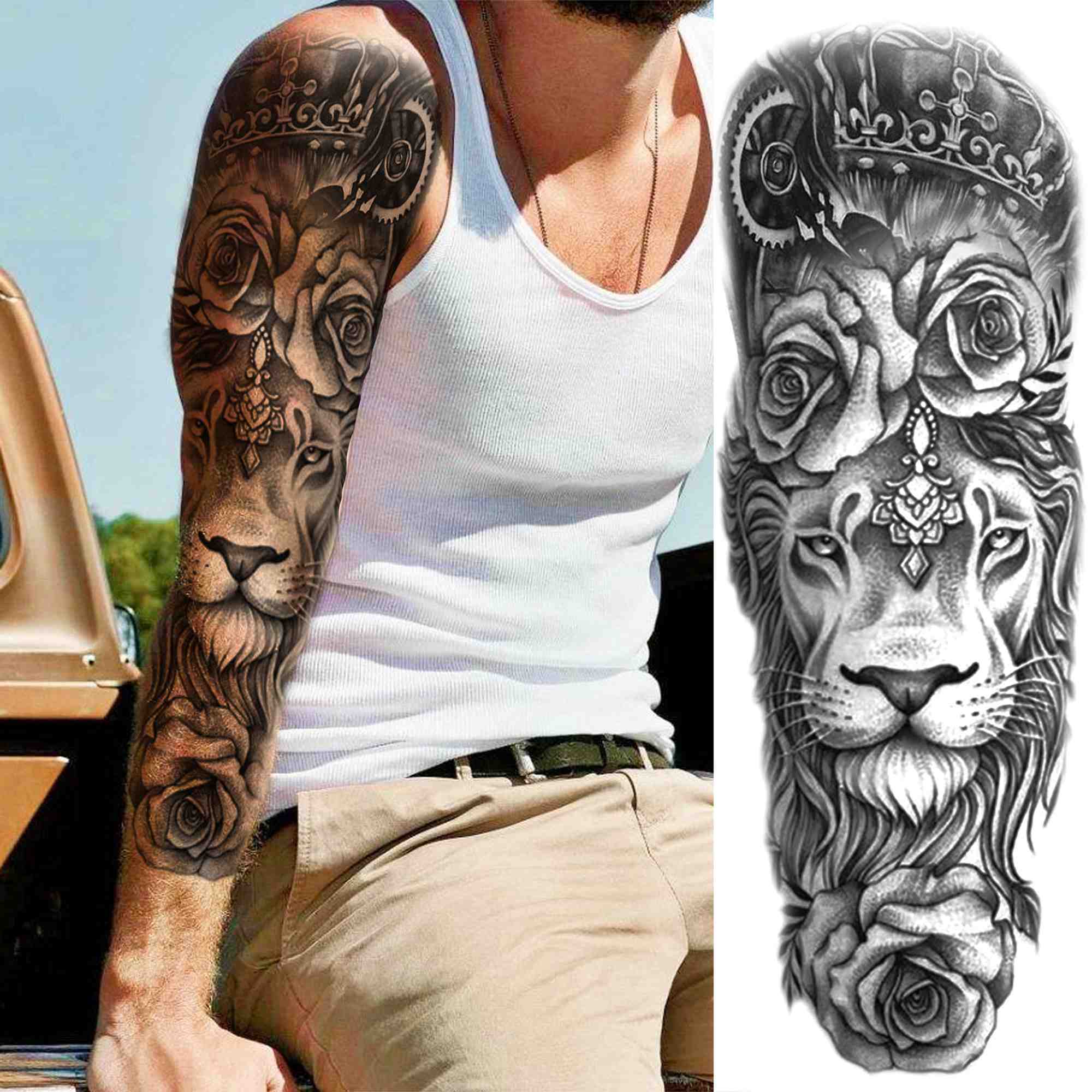 Qfdian gifts for men  Full Arm Evil Eye Temporary Tattoo Sticker For Men Women Realistic Skull Rose Flower Tatoos Body Art 3D Waterproof Fake Tattoos