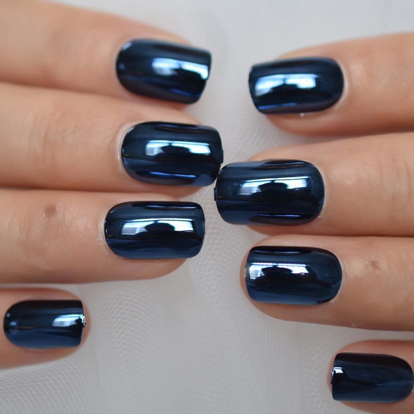 QFDIAN Matt Black Fake Nails Visible Trails of Planets Faux Ongle Square Press On Finger Manicure with Adhesive Tabs 24