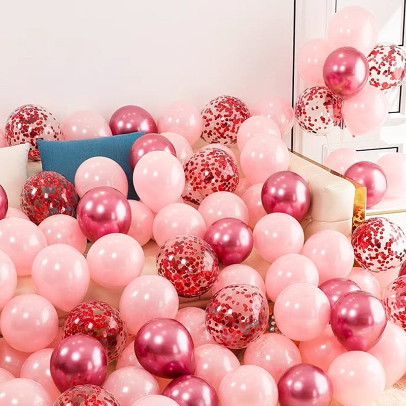 Qfdian Party decoration hot sale new 20/40pcs 10inch Pink Balloons Confetti Chrome Metallic Latex Balloon Christmas Baby Shower Birthday Wedding Party Decorations