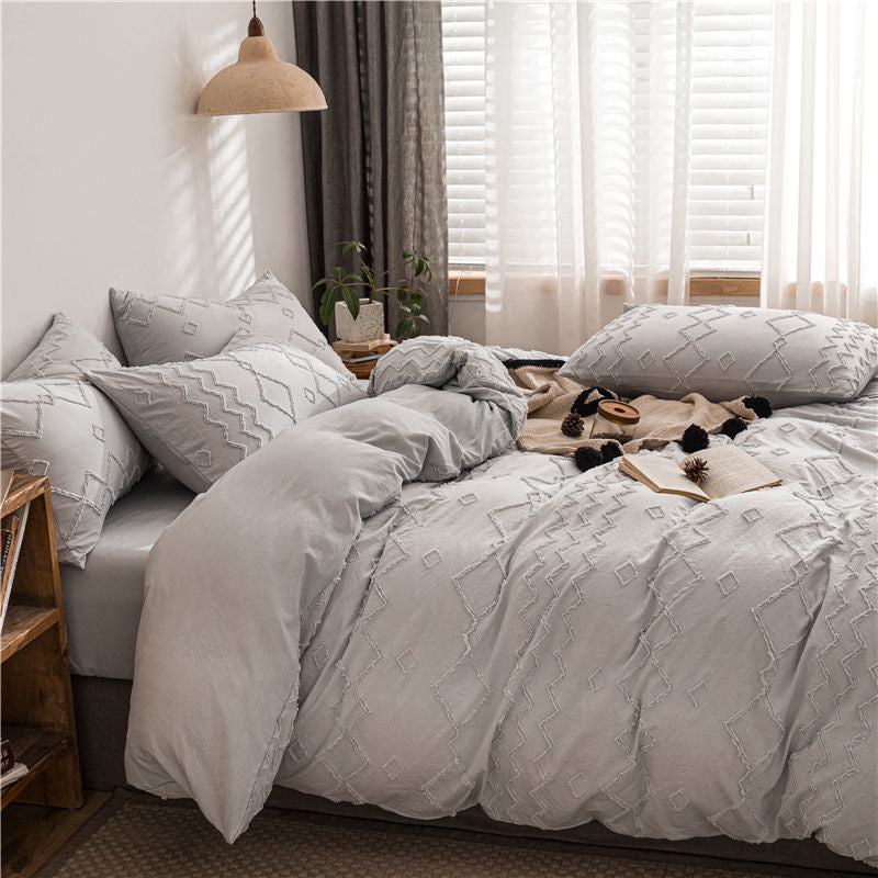 Qfdian Cozy apartment aesthetic  Nordic Simple Style Bedding Set Bed Line Duvet Cover Pillowcase  Bedroom Decoration Single Double Queen King 150/180/200