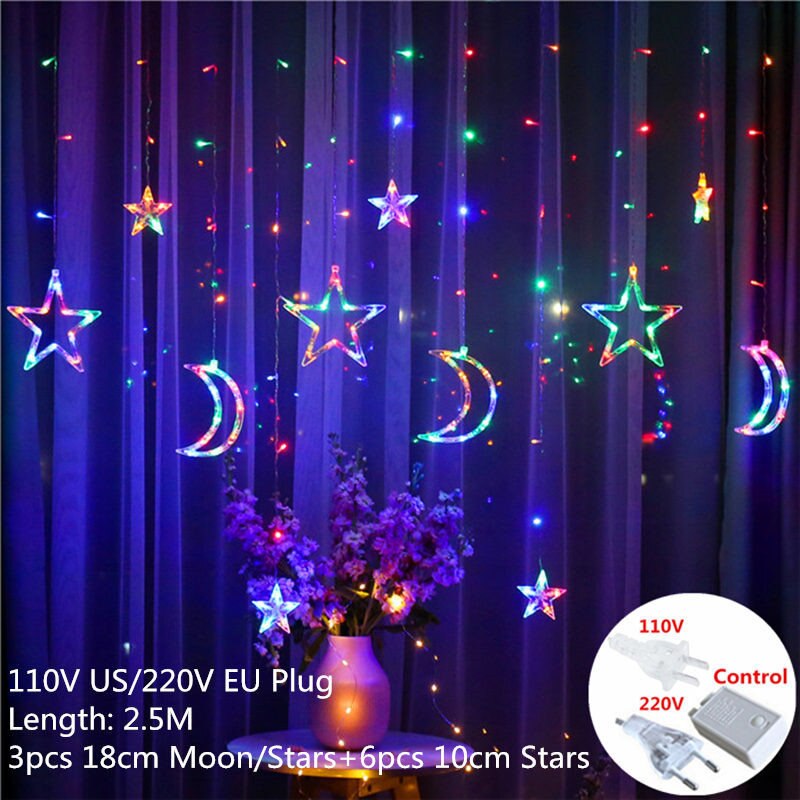 Qfdian valentines day gifts for her LED Icicle Star Snowflake Lamp Fairy Lights Curtain Garland New Year Christmas Decor for Home Festoon Led Light on The Window