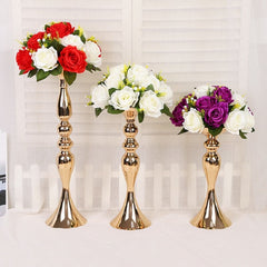 Qfdian Party decoration 2 PCS/LOT Gold Candle Holders 50CM/20" Flower Vase Candlestick Wedding Decoration Table Centerpiece Flower Rack Road Lead