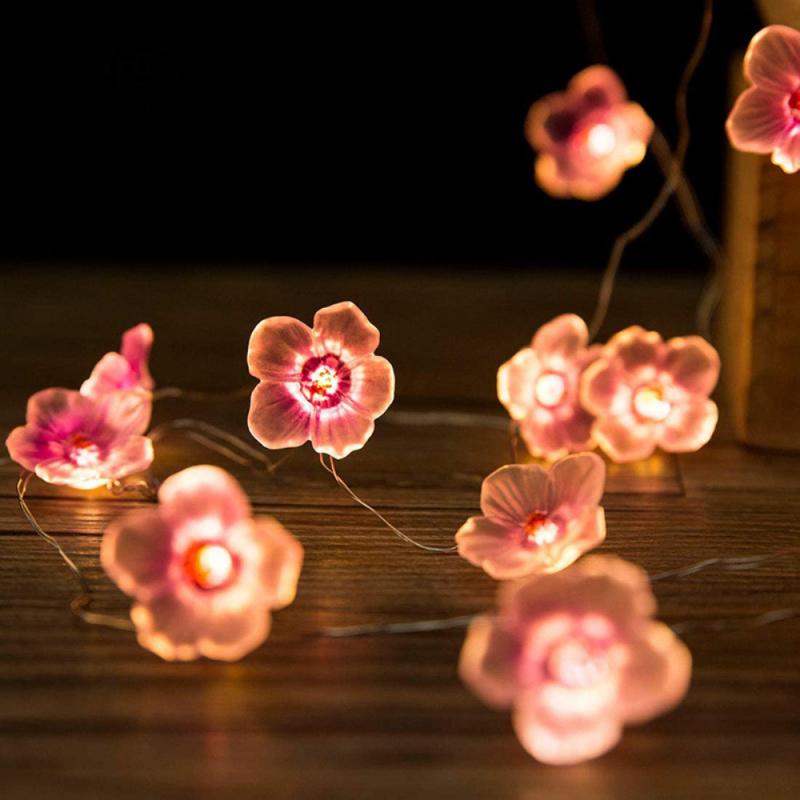 Qfdian Party decoration hot sale new 20leds Cherry Blossom Flower Led Fairy String Lights Battery Powered Wedding Valentine&#39;s Day Event Christmas Party Garland Decor