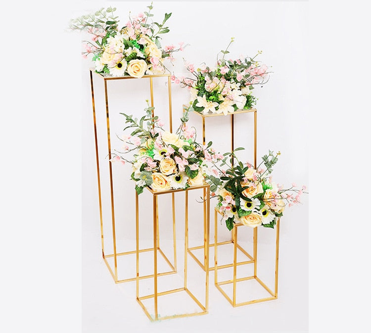 Qfdian wedding decorations hot sale new Gold Wedding Decoration 4pcs/set Iron Geometric Placed Props Road Lead T Station Supplies Rectangle Wedding Plinth