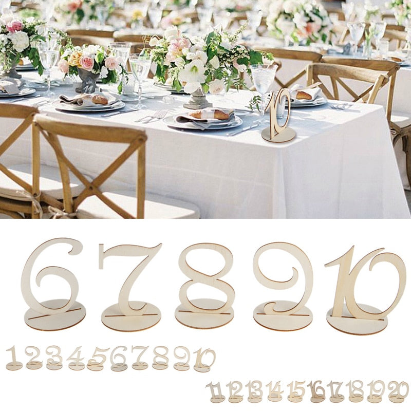 Qfdian wedding decorations 1-20 Numbers Wood Signs Wedding Table Number Wooden Table Numbers Rustic Wedding Engagement Seat Numbers Sign with Base