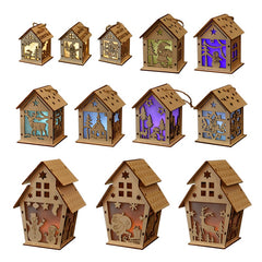 Qfdian halloween decorations halloween costumes halloween gift LED Light Wooden House DIY Merry Christmas Decorations Luminous Cabin Christmas Tree Hanging Xmas Ornaments Kids Gift New Year