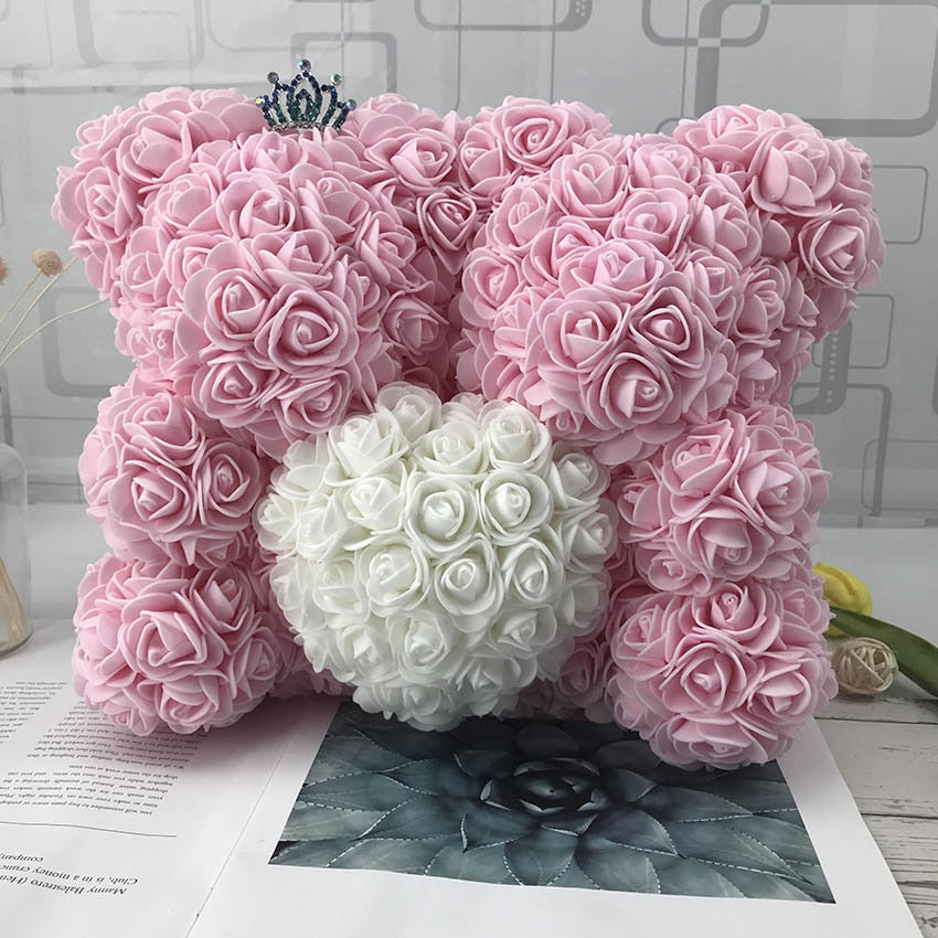 Qfdian valentines day gifts for her Artificial Flowers Rose Bear Multicolor Plastic Foam Rose Teddy Bear Girlfriend Valentines Day Gift Birthday Party Decoration