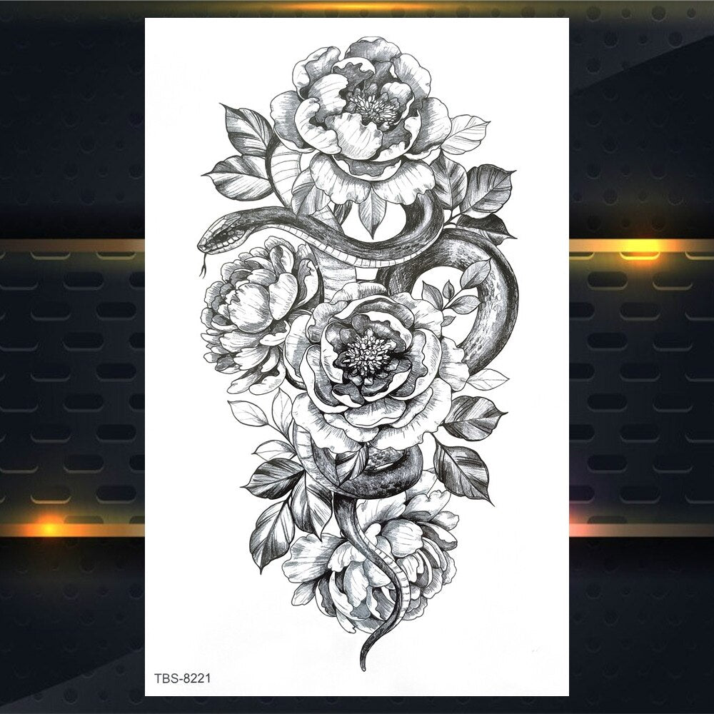 Qfdian gifts for women hot sale new Sexy Mehndi Temporary Tattoos For Women Female Black Rose Flower Fake Tattoo Sticker Hand Jasmine Camellia Branch Tatoo Pendants