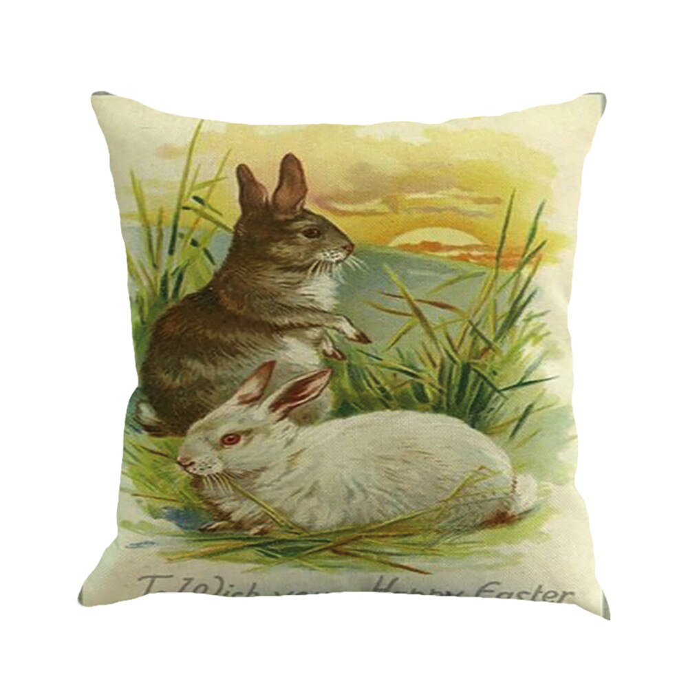 Qfdian easter decorations clearance Happy Easter Cushion Cover Bunny Eggs Decorative Pillow Cover Easter Rabbit Print Pillow Case Sofa Car Cushion Cover Home Decor