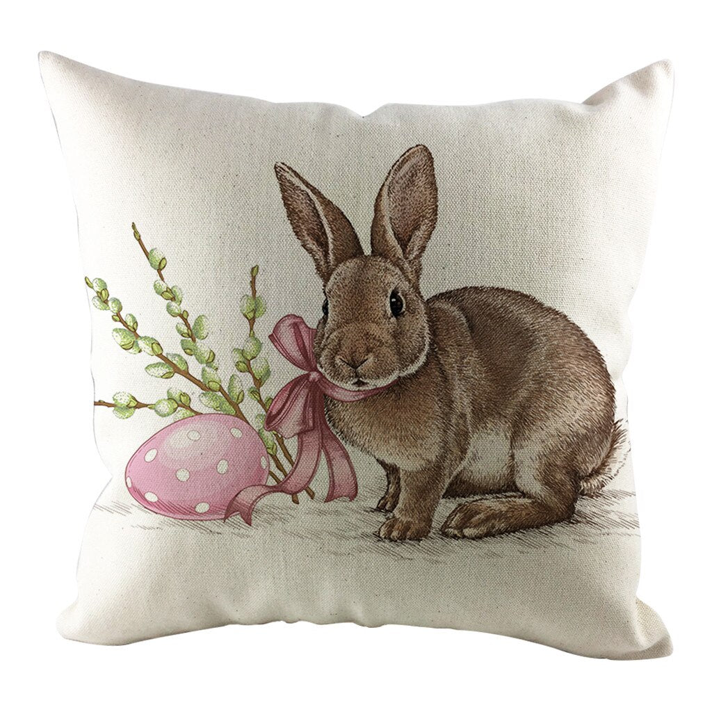 Qfdian easter decorations clearance Happy Easter Cushion Cover Bunny Eggs Decorative Pillow Cover Easter Rabbit Print Pillow Case Sofa Car Cushion Cover Home Decor