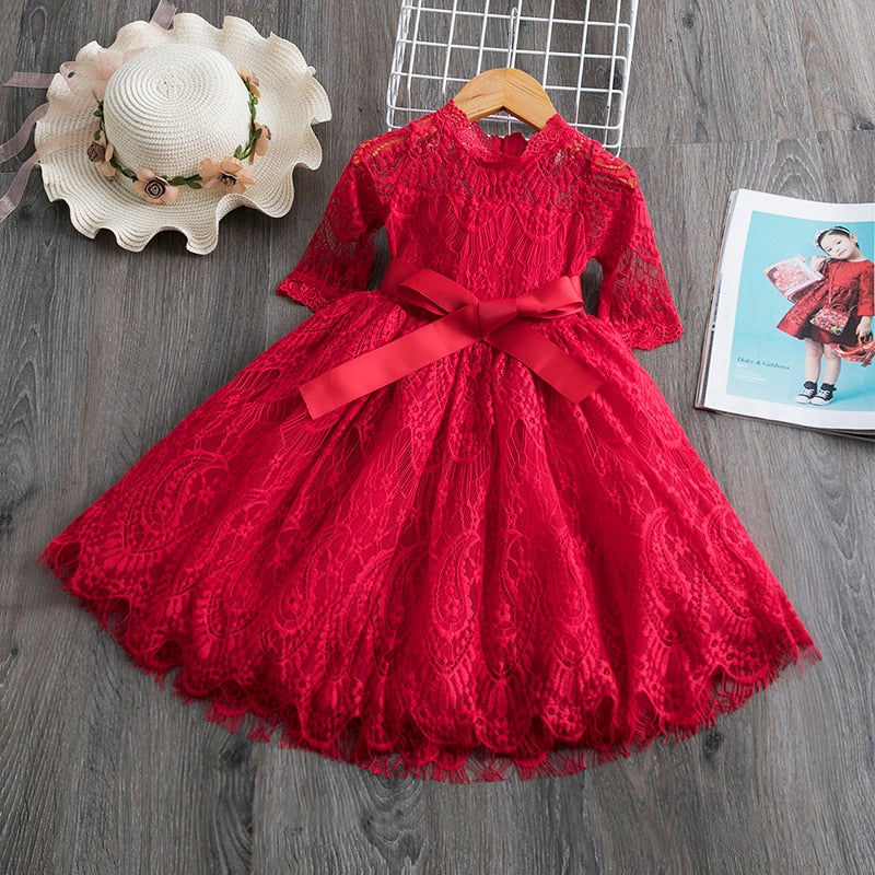 QFDIAN Summer Teens Girl Dresses For Child Floral Short Sleeve Gowns Children Dresses Lace Party Dress Vestido Infantil 3 to 8 Years