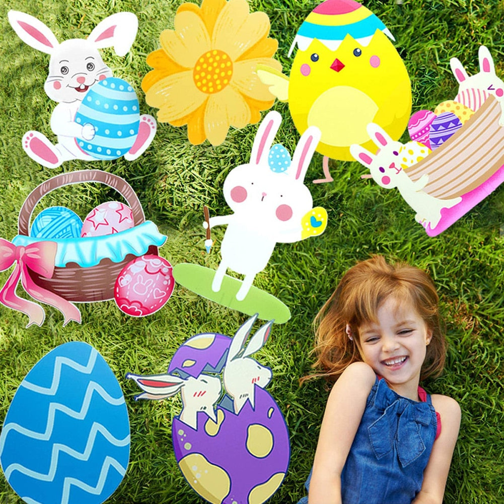 Qfdian easter decorations clearance Easter Yard Signs Outdoor Decorations, Easter Yard Stakes Easter Yard Sign Outdoor Easter Bunny Egg Chick Yard Signs with Stakes