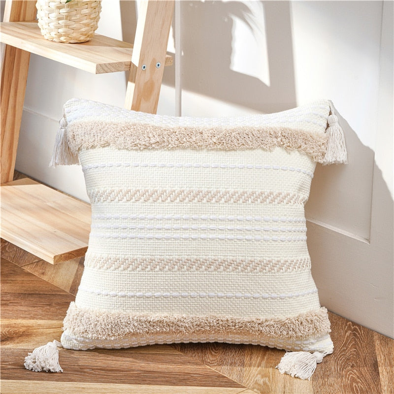 Qfdian Cozy apartment aesthetic valentines day decoration Boho Cushion Covers with Tassels Elegant Pillow Cases Throw Pillow Covers for Sofa Bed Home Morocco Tufted Tassel Luxury Nordic