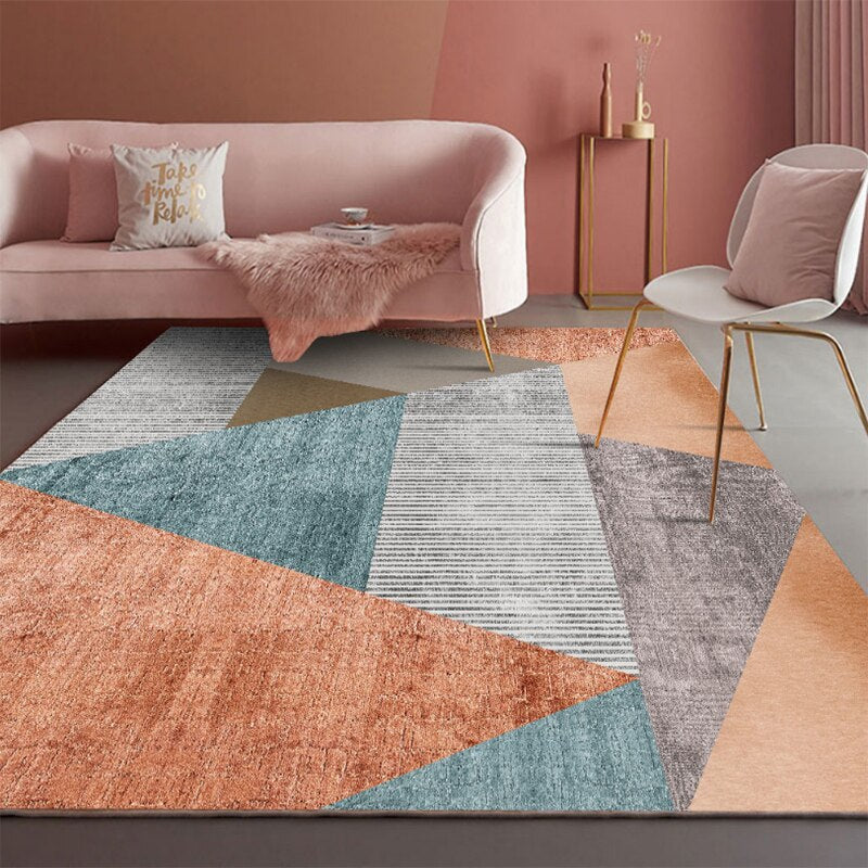 Qfdian Living room remodel Pink Geometric Large Carpets Area Rugs for Living room Home Decor Tatami Kids Play Floor Mats Sofa Blanket Bedside Modern Carpet