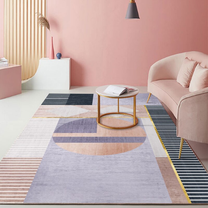 Qfdian Living room remodel Pink Geometric Large Carpets Area Rugs for Living room Home Decor Tatami Kids Play Floor Mats Sofa Blanket Bedside Modern Carpet